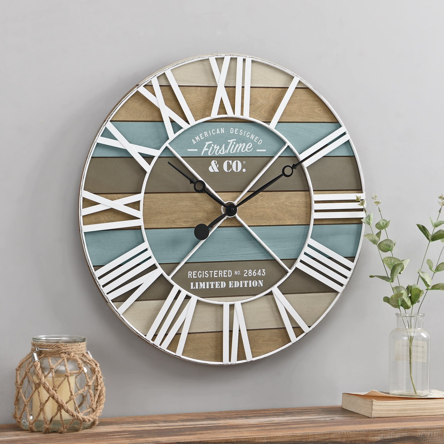FirsTime &#x26; Co. Blue Maritime Planks Wall Clock, Farmhouse, Analog, 24 x 2 x 24 in