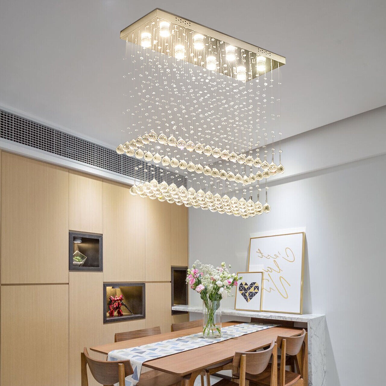 Kitcheniva Rectangular Crystal Raindrop Chandelier Pendant Lamp
