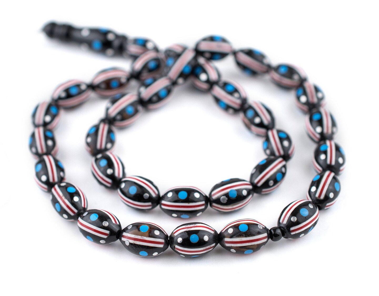 33 Red, White & Blue Inlaid Arabian Prayer Beads (14x9mm), Islamic Tasbih, Ramadan Gift, Quality Middle Eastern Beads - The Bead Chest