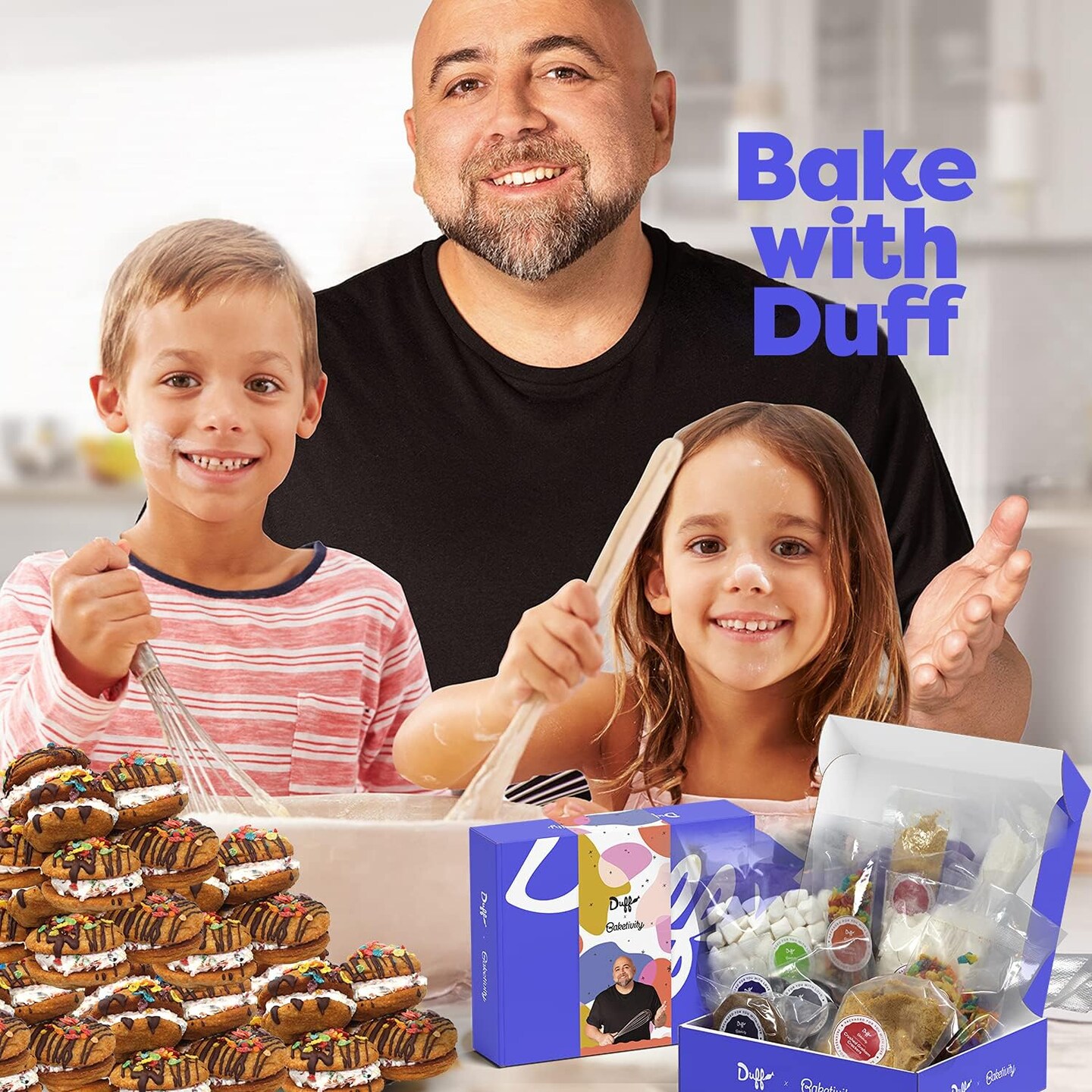 Duff Goldman DIY Baking Set for Kids by Baketivity - Bake Delicious S&#x2019;mores Sandwich Cookies with Premeasured Ingredients | Best Family Fun Activity, Great Gift for Girls, Boys, Teens, and Adults