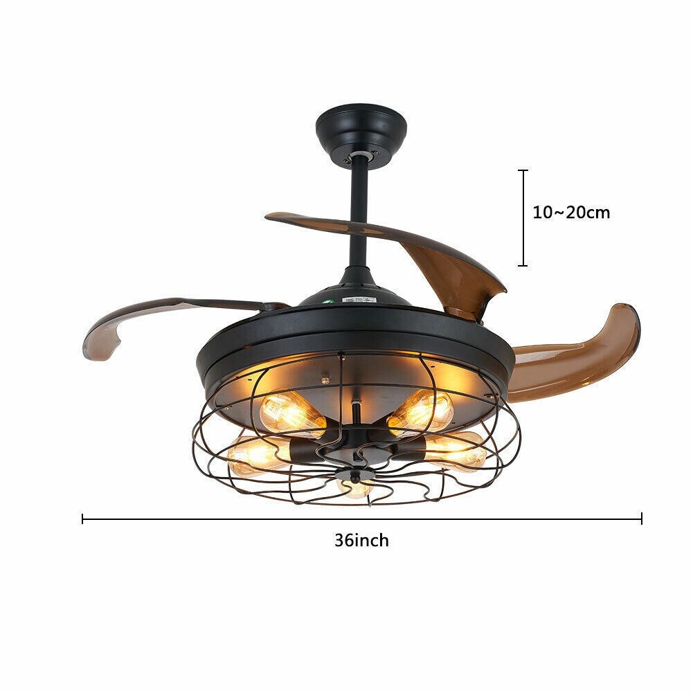 Kitcheniva 40W Farmhouse Retractable Caged Ceiling Fan Light With Remote