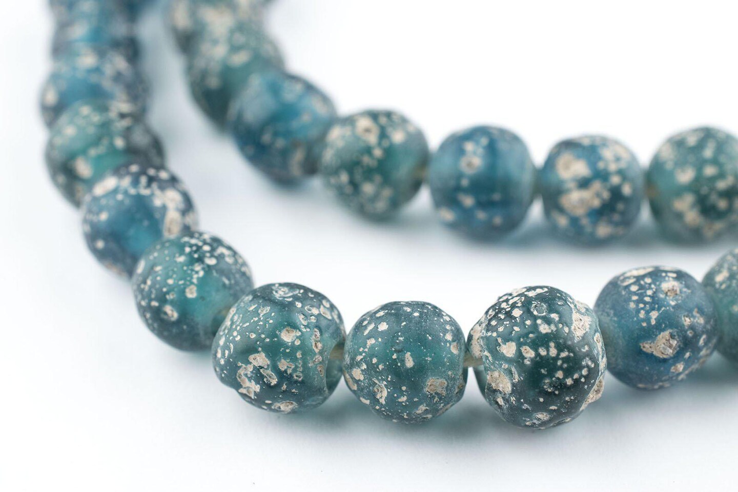 TheBeadChest Ancient-Style Java Glass Beads, Round Indonesian Handmade Fair Trade Etched Spacers for DIY Jewelry Making and Crafts (Translucent Teal)