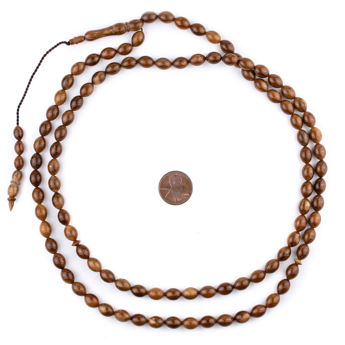 The Bead Chest Brown Oval Wooden Arabian Prayer Beads 7x10mm Middle East 36 Inch Strand