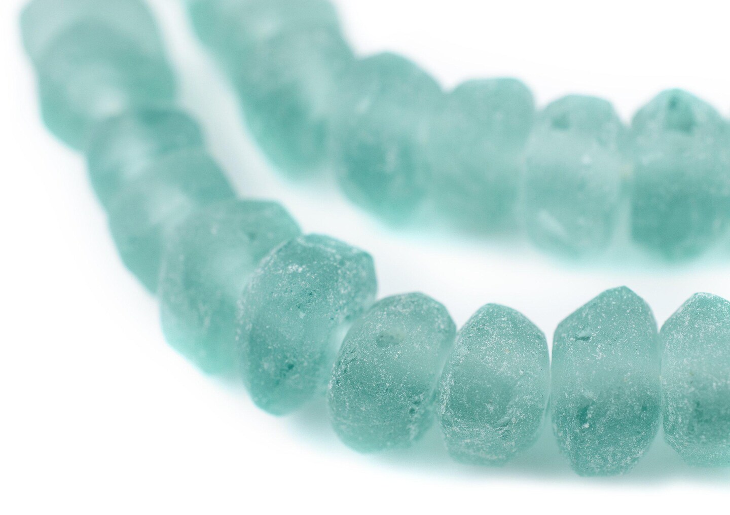The Bead Chest Clear Marine Recycled Glass Beads 11mm Rondelle – Sea Glass Green Disk, Large Hole 23-Inch Strand, Handmade Fair Trade from Java, Indonesia I Approximately 50 Beads