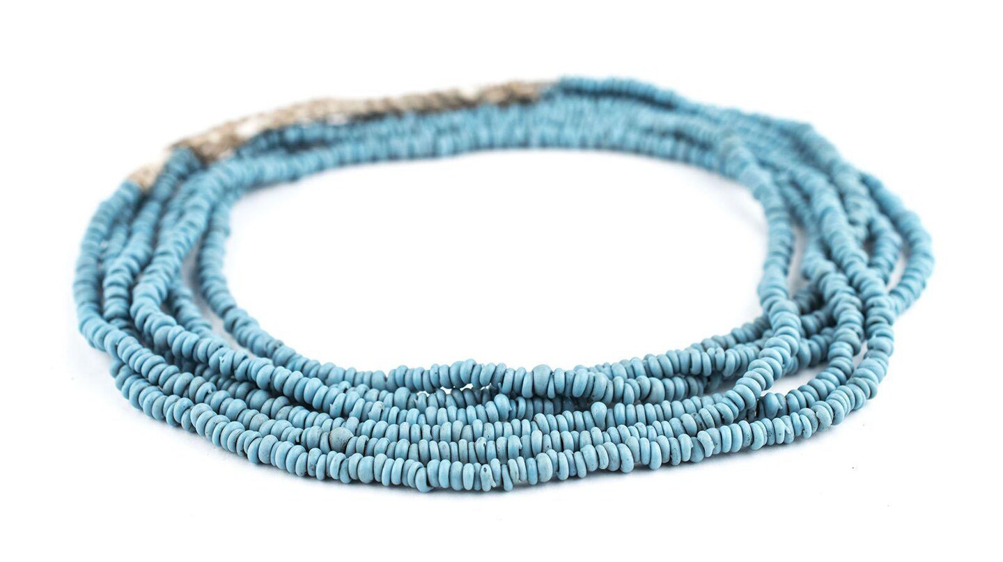 The Bead Chest Sky Blue 4mm Glass Heishi Beads - 23&#x22; Strand of Indonesian Java Spacer Beads for Crafts &#x26; Jewelry Making