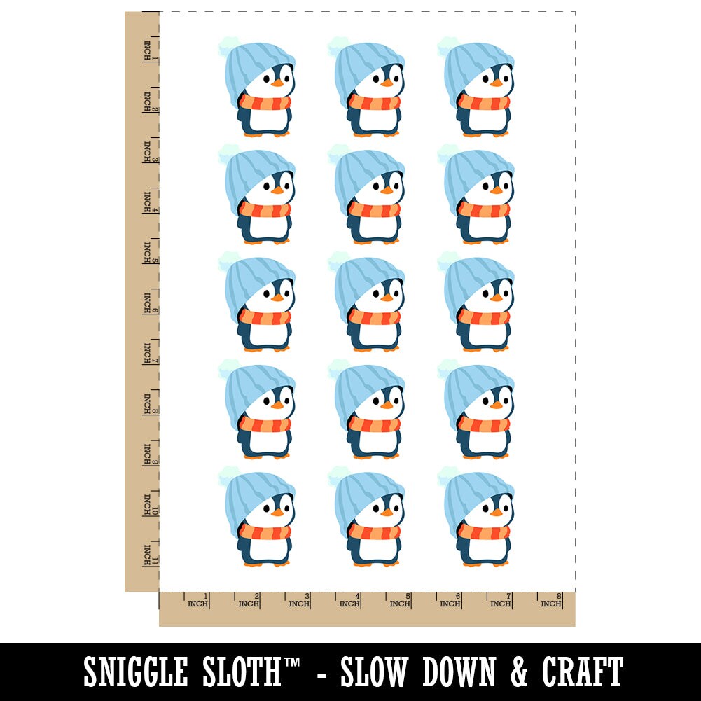 Cute Penguin with Big Hat Beanie Temporary Tattoo Water Resistant Fake Body Art Set Collection (1 Sheet)