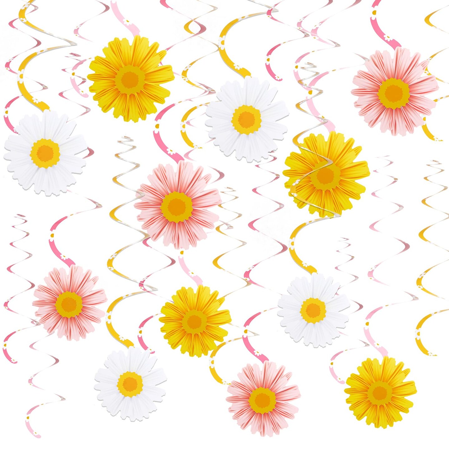 24 Pieces Daisy Hanging Swirls Decorations Boho Groovy Party Decorations Spring Flower Birthday Party Decorations Retro Hippie Party Ceiling Decorations for Classroom Office Mother Day Decor