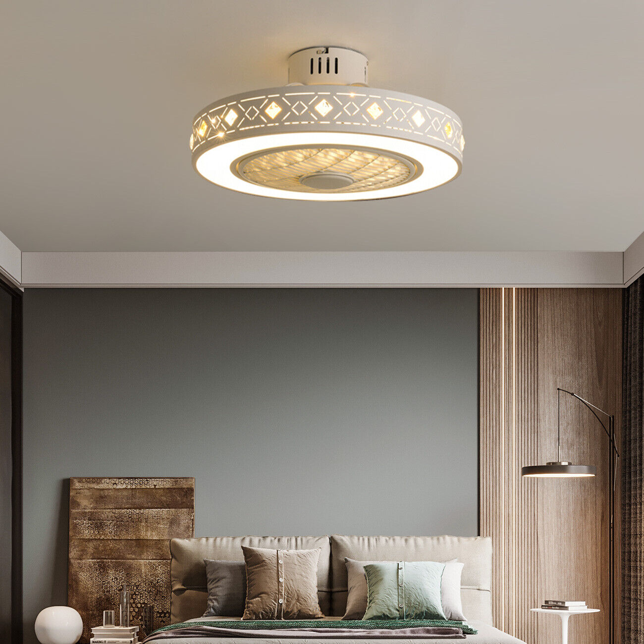 Kitcheniva 22&#x27;&#x27; Modern Semi Flush Mount Ceiling Fan Chandelier With Remote