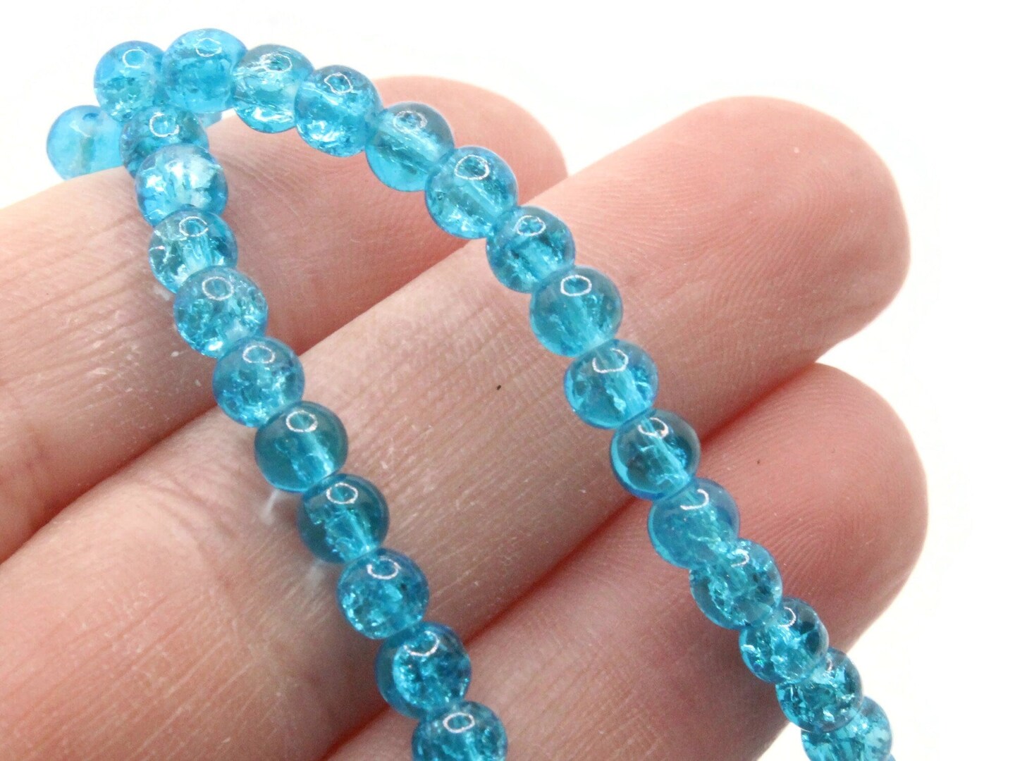 4mm Round Deep Sky Blue Crackle Glass Beads