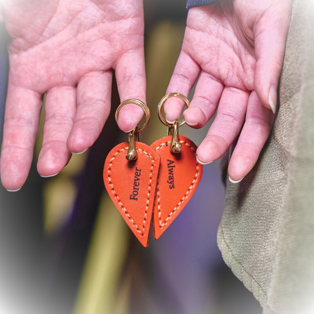 Couple Keychains, Heart Leather Keychain, Valentine's Day Keychain