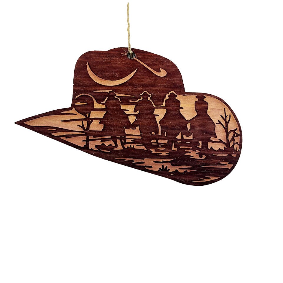 Cowboy Hat with Cowboys - Cedar Ornament Cowboy Hat with Cowboys - Cedar Ornament