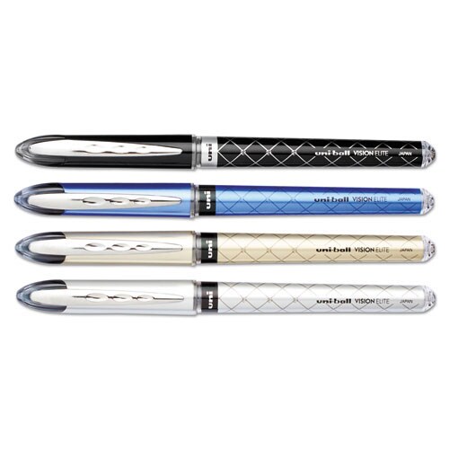 Uni-Ball Vision Elite Designer Series Roller Ball Pen, .8 mm, Assorted Barrels, Black Ink