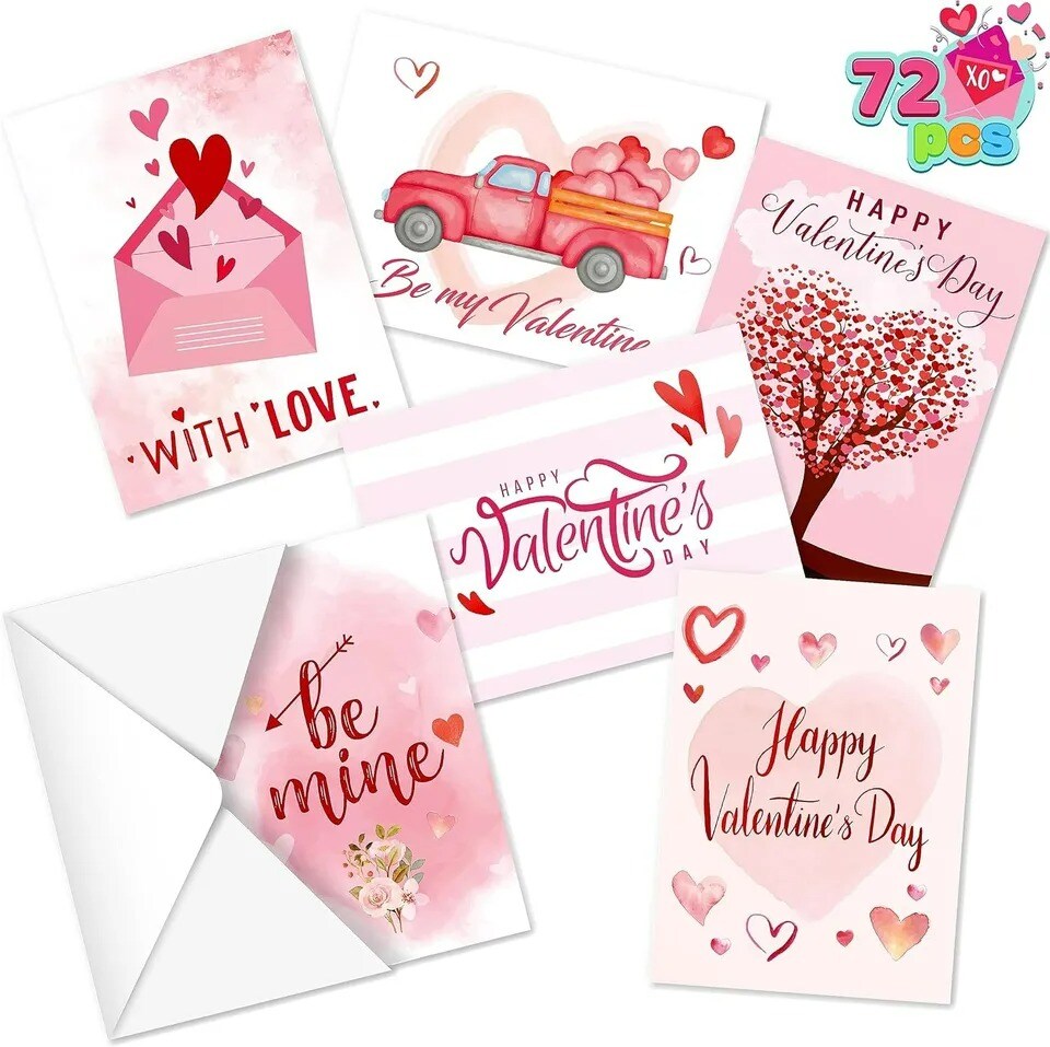 Valentine's Day Cards with Envelopes 6 Designs Pink Greeting Card Wedding Cards