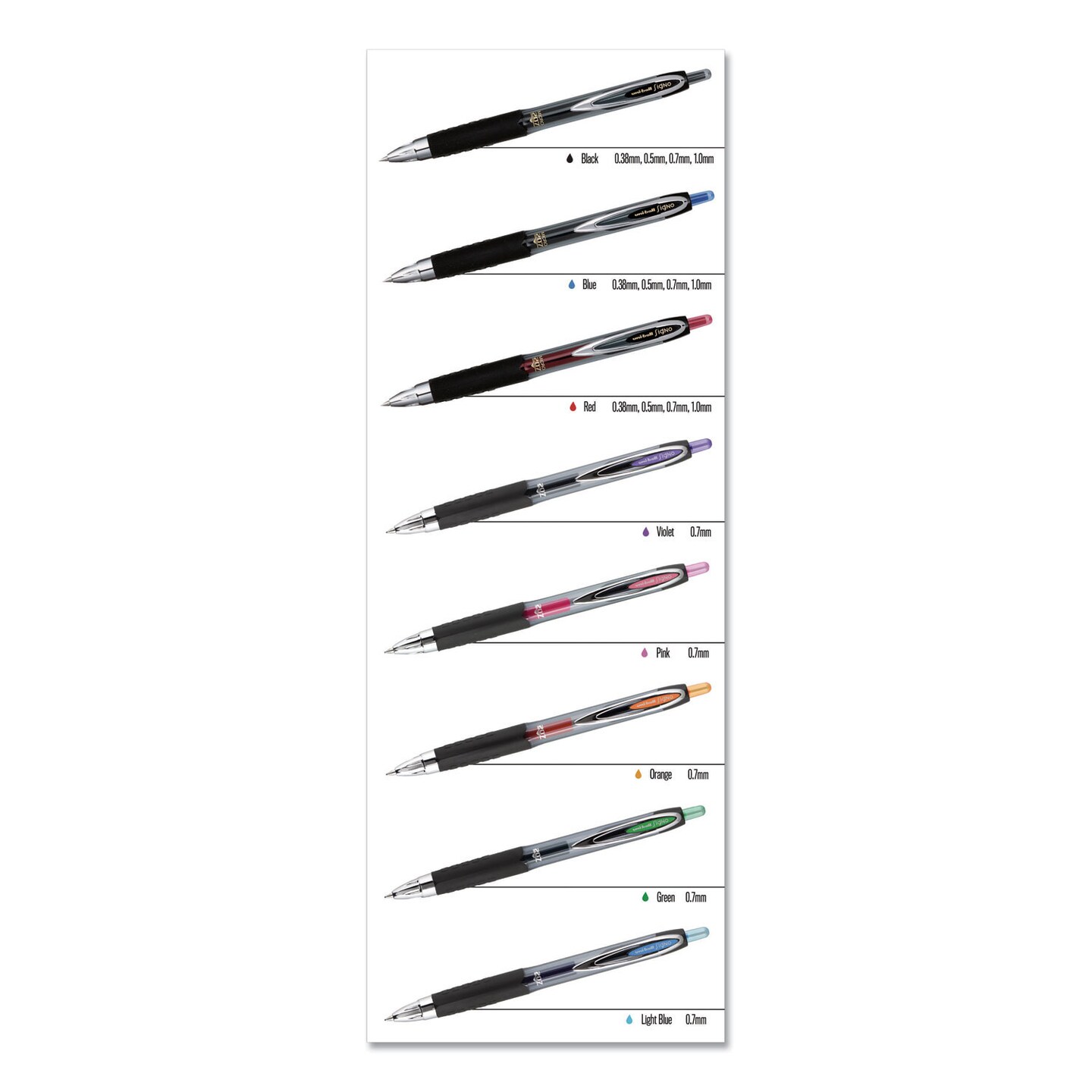 Uni-Ball Signo 207 Gel Pen, Retractable, Medium 0.7 mm, Black Ink, Translucent Black Barrel, 8/Pack