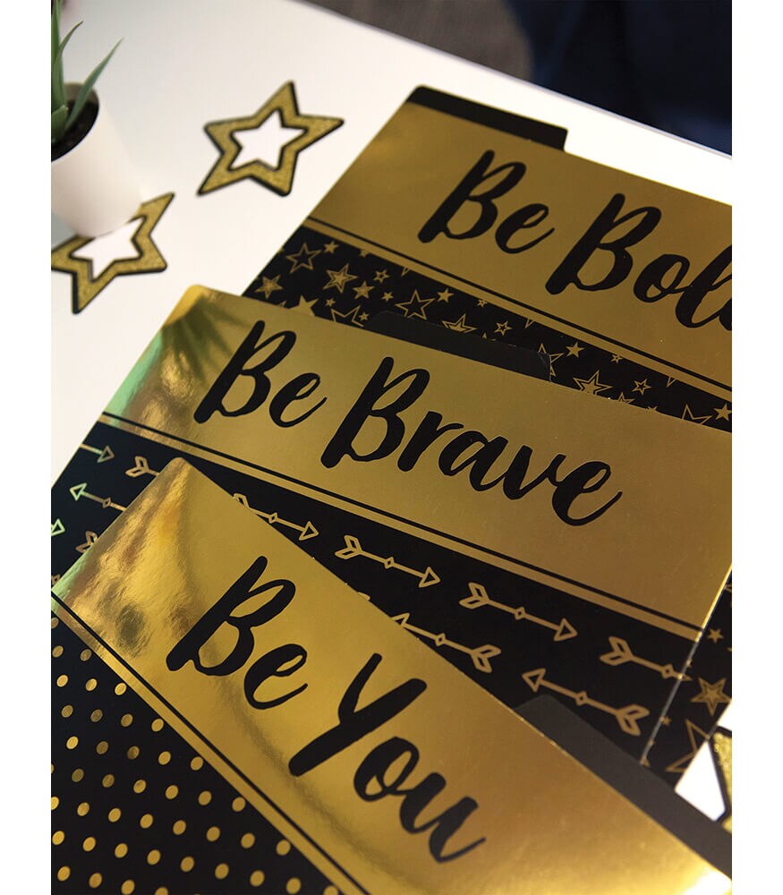 Carson Dellosa 6-Pack Positive Affirmation File Folders, Black and Gold Paper Organizers With Pockets for Filing Cabinet, Classroom Organization, Desk Accessories, Teacher Must Haves, Office Supplies