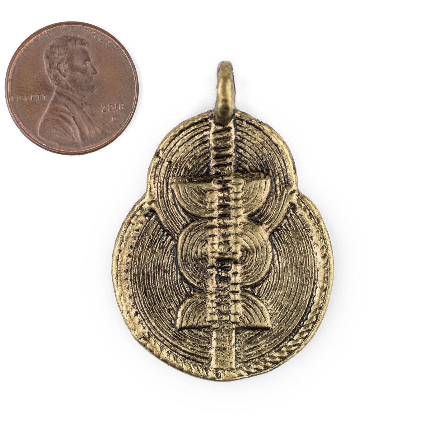 The Bead Chest Brass Double Sun &#x26; Moon Baule Pendant (32x46mm): African Tribal Metal Pendant for DIY Jewelry and Necklace