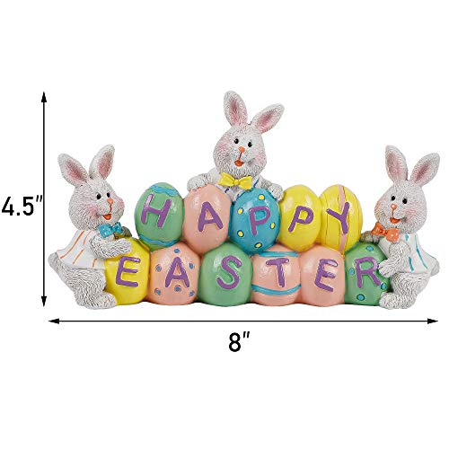 DR.DUDU Easter Decorations Hand-Painted Easter Eggs Bunny Centerpiece, 8.5 in Tabletop Easter Resin Figurine Decor for Home Living Room Bedroom Easter Decorations