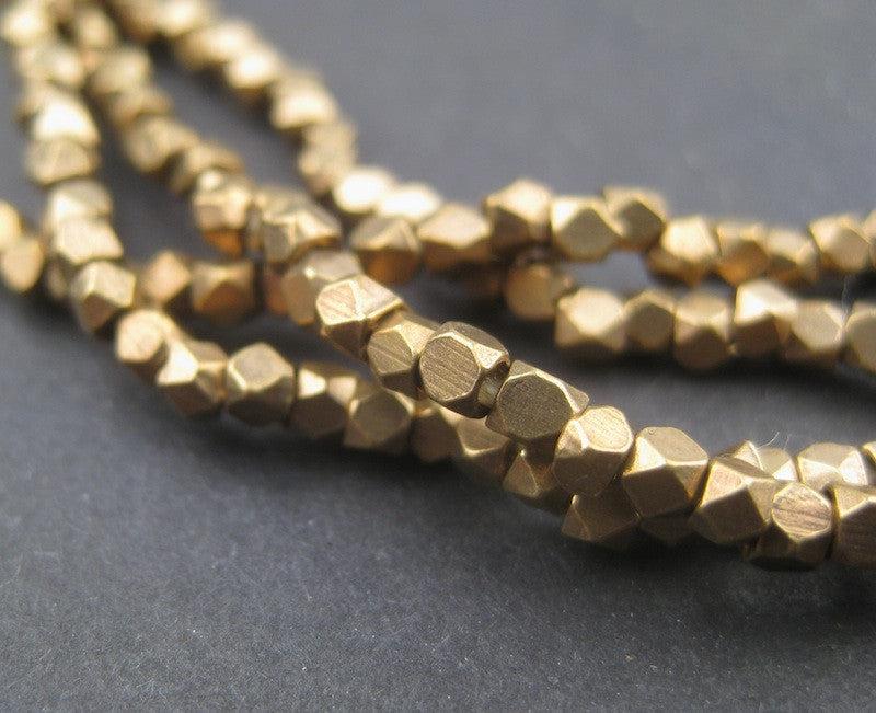 Cornerless Cube Beads - Full Strand of Faceted Ethnic Metal Spacers - The Bead Chest (2mm, Antiqued Brass)