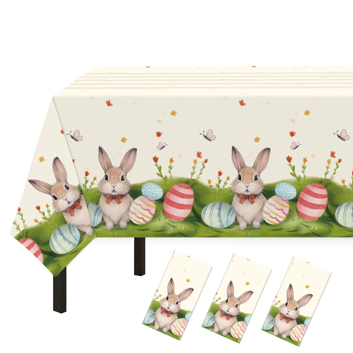 Easter Tablecloth Decorations for Party, 3 Pack Disposable Plastic Easter Table Cloth 54&#x22; x 108&#x22;, Easter Bunny Table Cloths for Party Supplies,Easter Party Favors for Home Picnic Outdoor Dinner Dining
