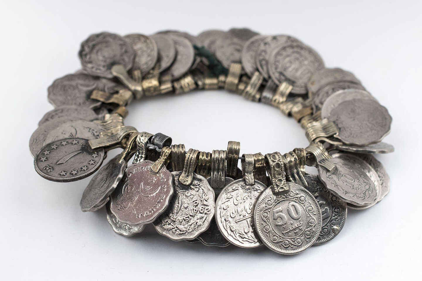 TheBeadChest Vintage Afghani Coin Bunch Afghanistan Silver Flat White Metal Large Hole