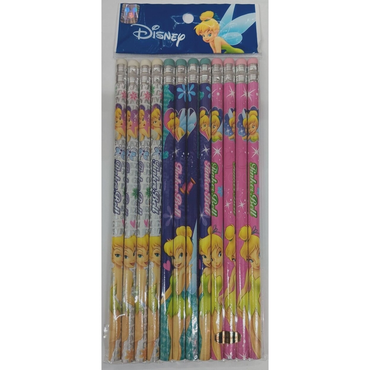Tinkerbell Fairy Wooden Pencils Pack Of 12 No. 2 White Purple Pink 3+