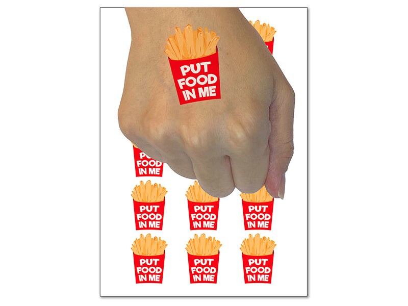 Put Food In Me French Fries Temporary Tattoo Water Resistant Fake Body Art Set Collection (1 Sheet)