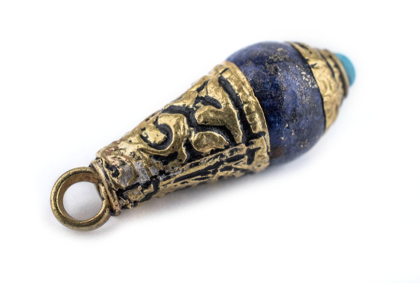 TheBeadChest Lapis Brass Capped Locket Pendant with Blue (28x10mm)