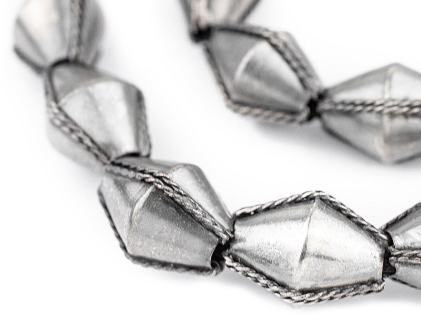 Silver Faceted Diamond Cut Beads – 3mm White Metal, Large Hole, 24-Inch Strand