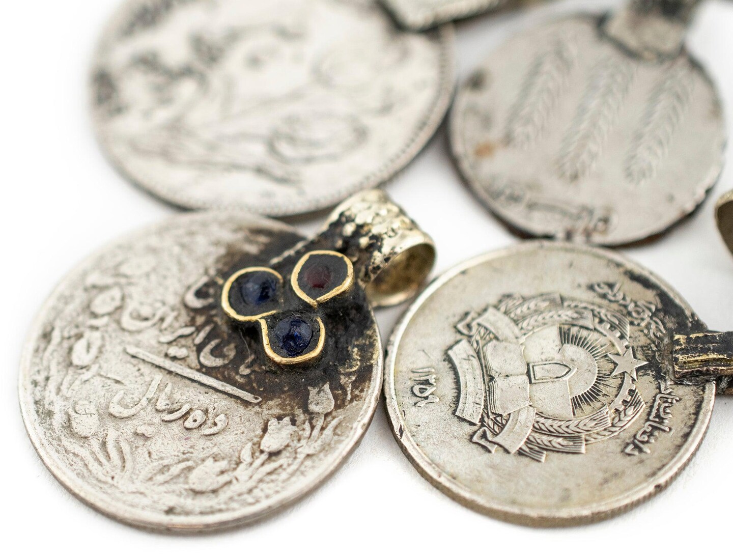 TheBeadChest Large Vintage Afghani Coin Pendants Set of 8 Afghanistan Silver White Metal Large Hole