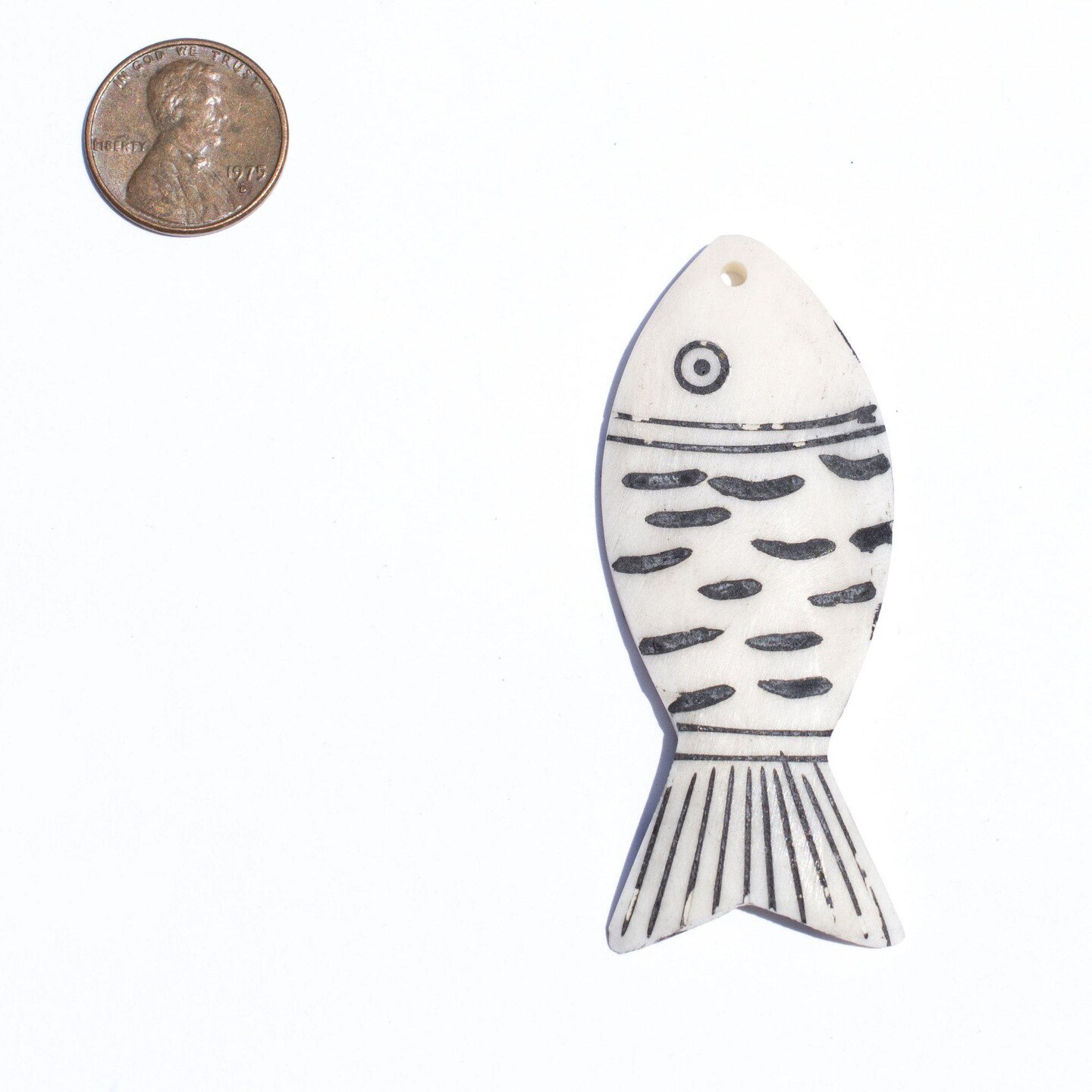 The Bead Chest Carved White Kenya Bone Fish Pendant African Large Hole Handmade