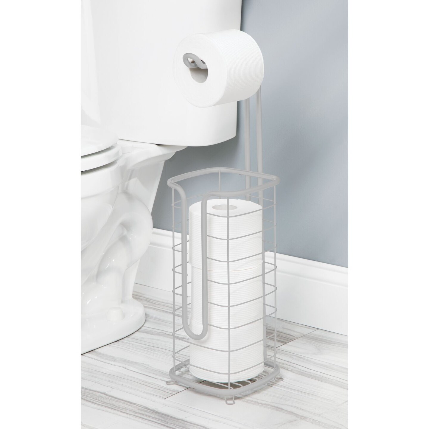 mDesign Steel Freestanding Toilet Paper Holder Stand and Dispenser