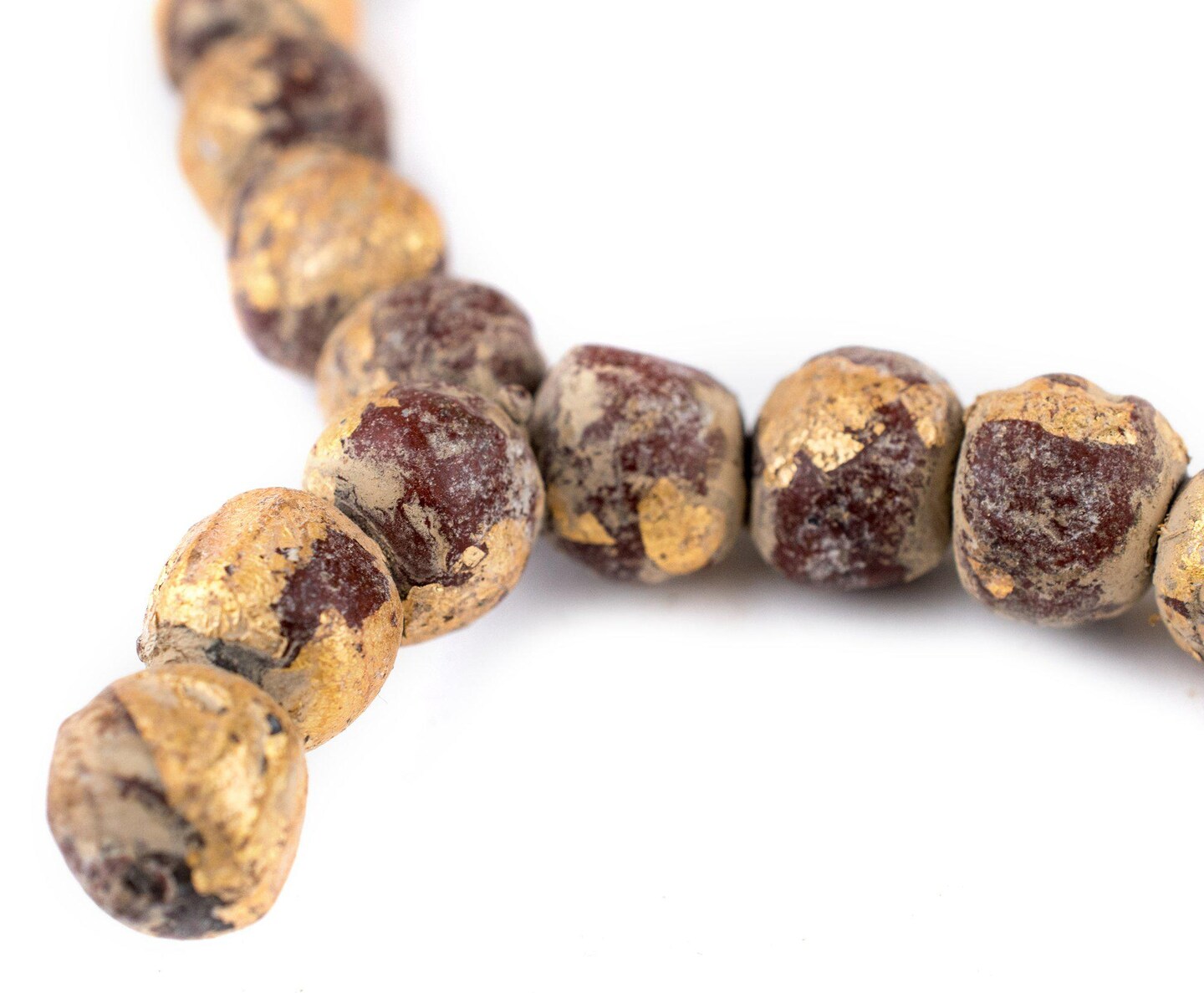 The Bead Chest Clay Buddha Prayer Beads with Gold Leaf 11mm Multicolor Round 40-45 Inch Strand