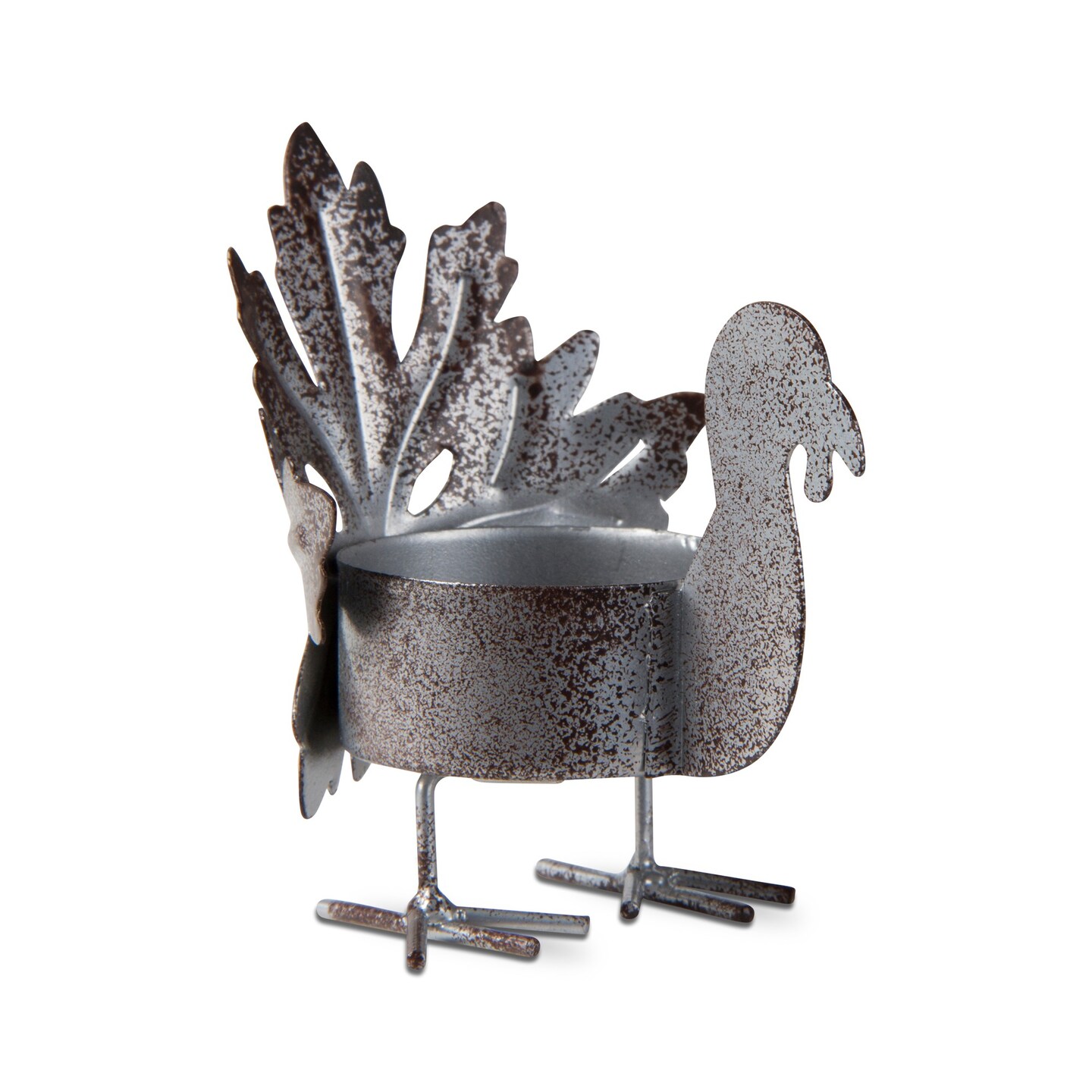 Silver Iron Turkey Leaf Tealight Candle Holder. 3.0L x 2.82W x 3.0H inches