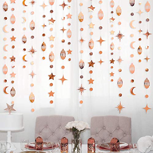 Eid Mubarak Ramadan Decorations Hanging Star Moon Circle Dot Crescent Lamp Garland Streamer Backdrop Banner Decorations for Home Happy Ramadan Islam Muslim Wedding Birthday Party