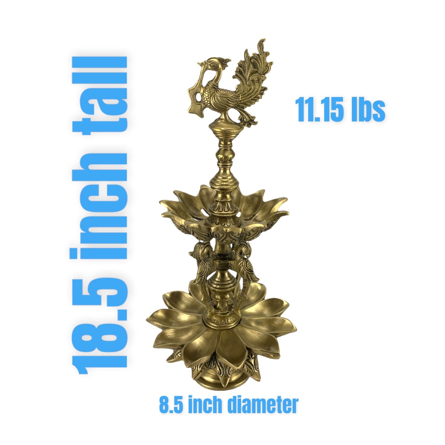 Large Peacock Brass Oil Tall Diya, Samai Diya, Diwali Decor, Brass Oil Diya Lamp, Altar Temple Decor, Brass Oil Lamp, Diya for Home Decor, Kathu Vilakku, Kerela Diya, Pooja Diya