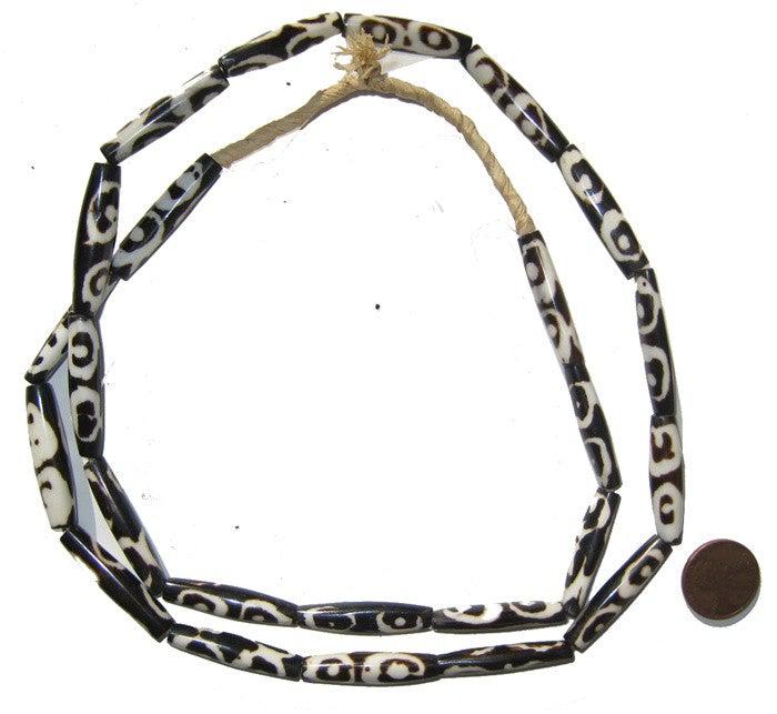 Batik Bone Beads - Full Strand of Fair Trade African Beads - The Bead Chest (Tube, Eye Design)