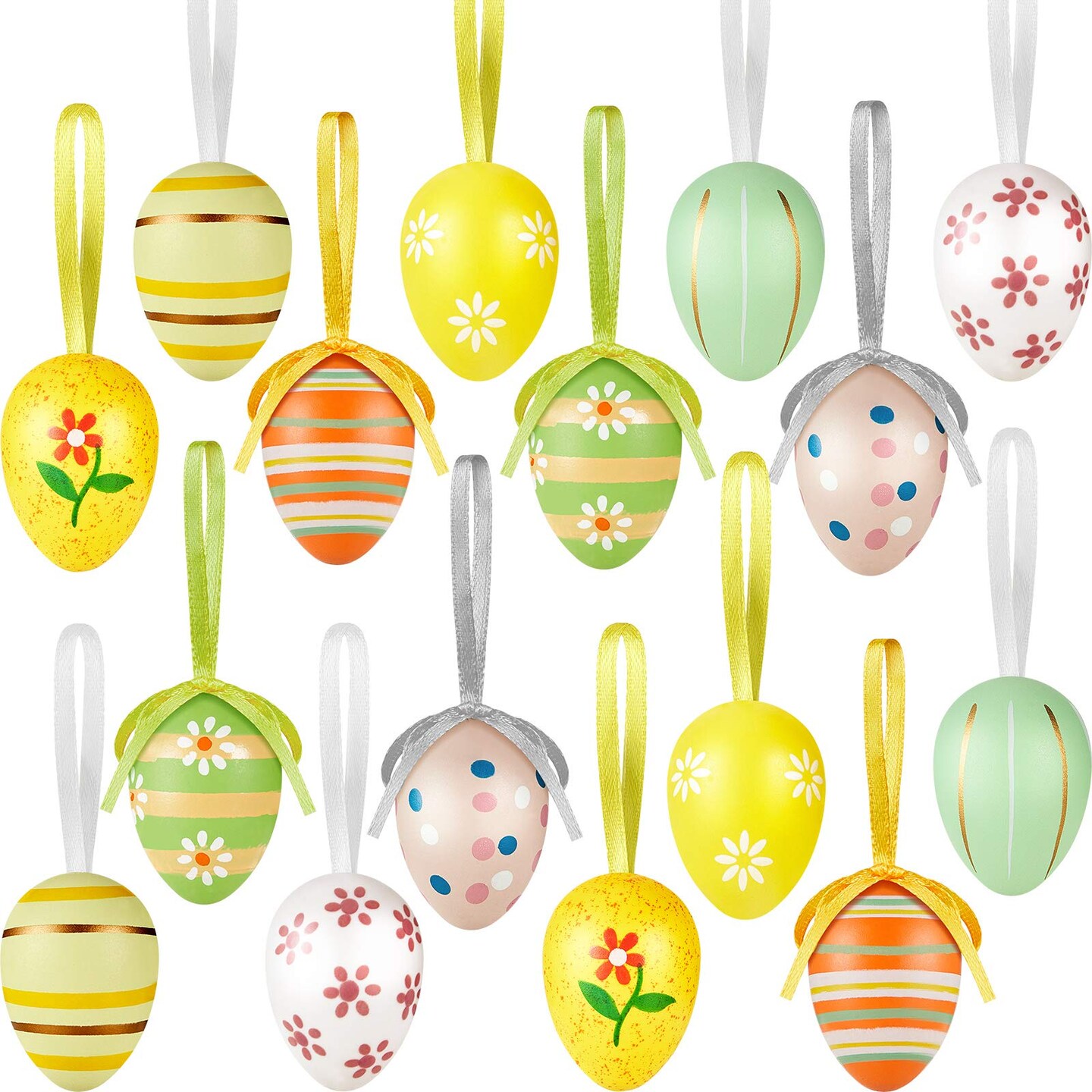 24 Pieces Easter Hanging Eggs Multicolored Plastic Easter Egg Hanging Ornaments Easter Decorations for Tree with Ropes for DIY Crafts Party Favor Home Decor (1.57 x 1.18 Inch)