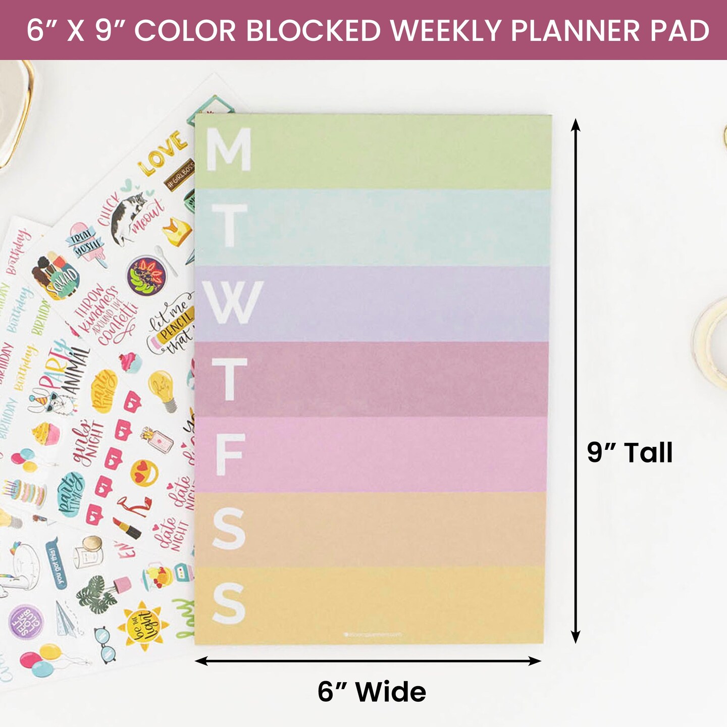 bloom daily planners Planning Pad, 6&#x22; x 9&#x22;, Color Blocked Weekly Planner, Rainbow Sorbet