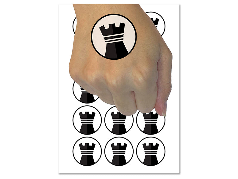 Chess Piece Black Rook Temporary Tattoo Water Resistant Fake Body Art Set Collection (1 Sheet)