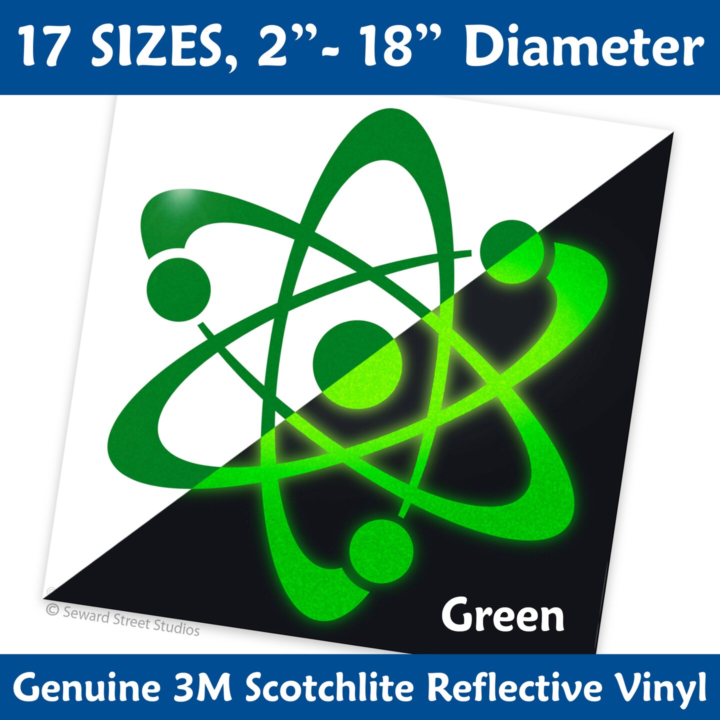 Green Atom Symbol Reflective Decal, Atomic Motorcycle Helmet