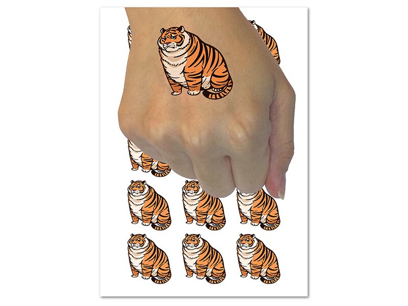 Chubby Fat Tiger Temporary Tattoo Water Resistant Fake Body Art Set Collection (1 Sheet)