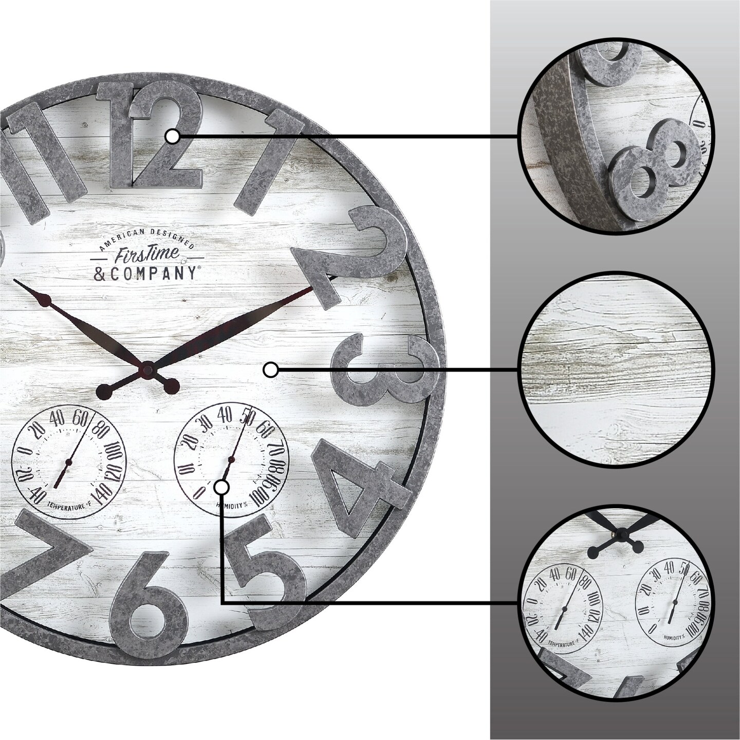 FirsTime &#x26; Co. Dark Silver Shiplap Outdoor Wall Clock, Farmhouse, Analog, 18 x 2.5 x 18 in
