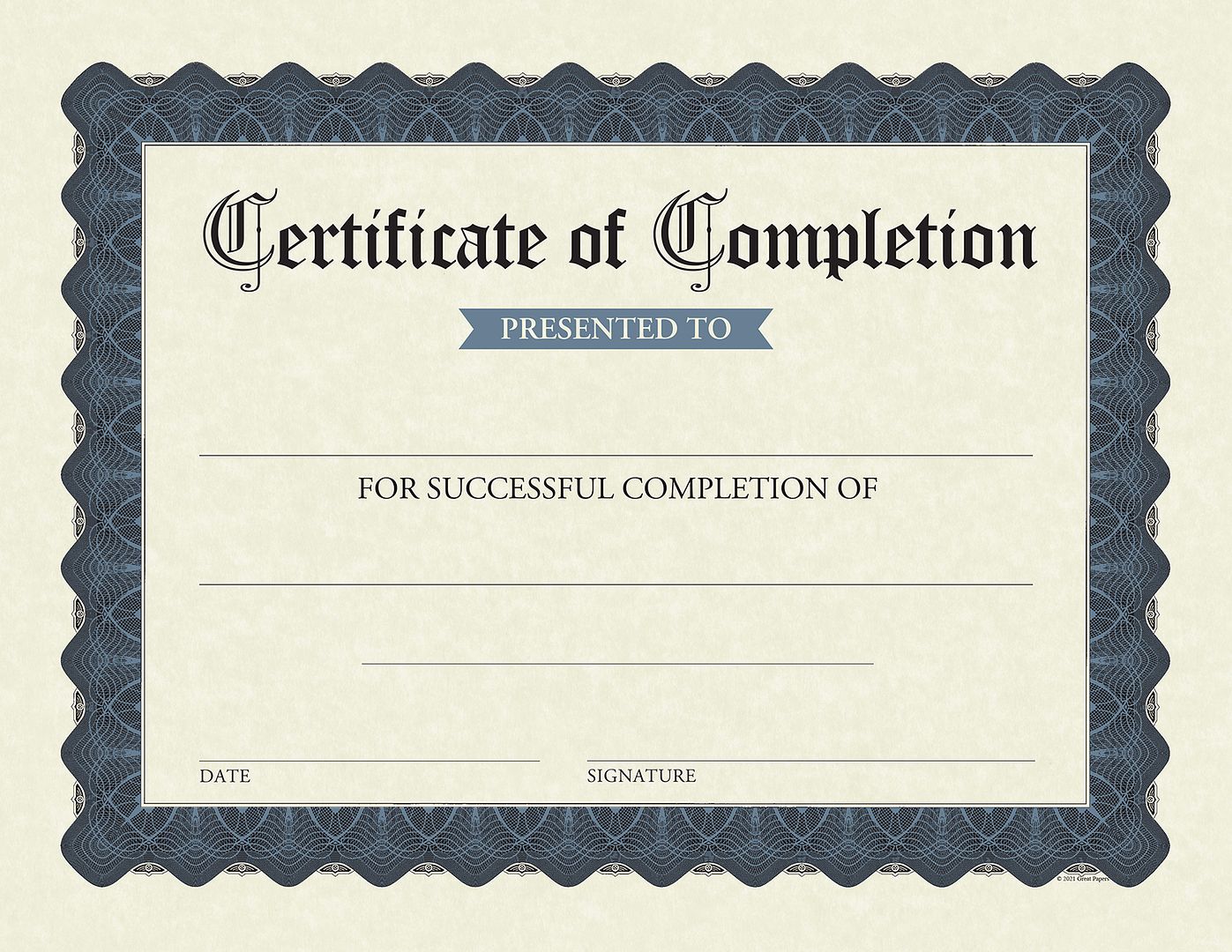 Great Papers! Certificate of Completion Fill-In, Stone Blue Border, 8.5" x 11", Printer Compatible, 15 count