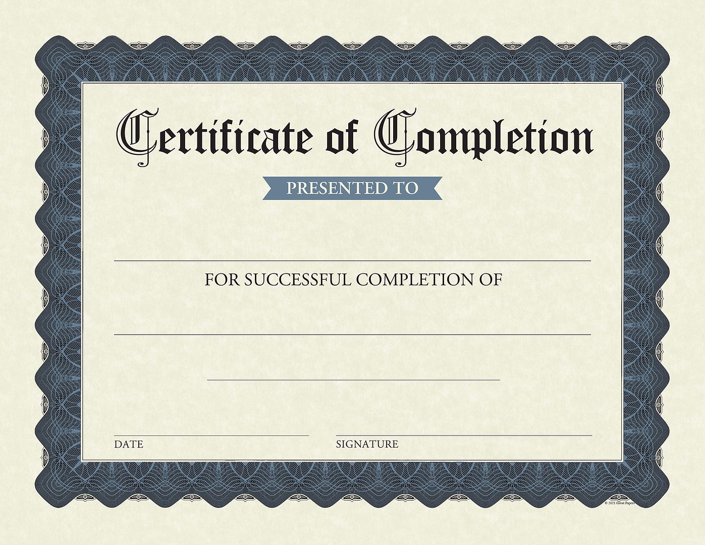 Great Papers! Certificate of Completion Fill-In, Stone Blue Border, 8.5&#x22; x 11&#x22;, Printer Compatible, 15 count