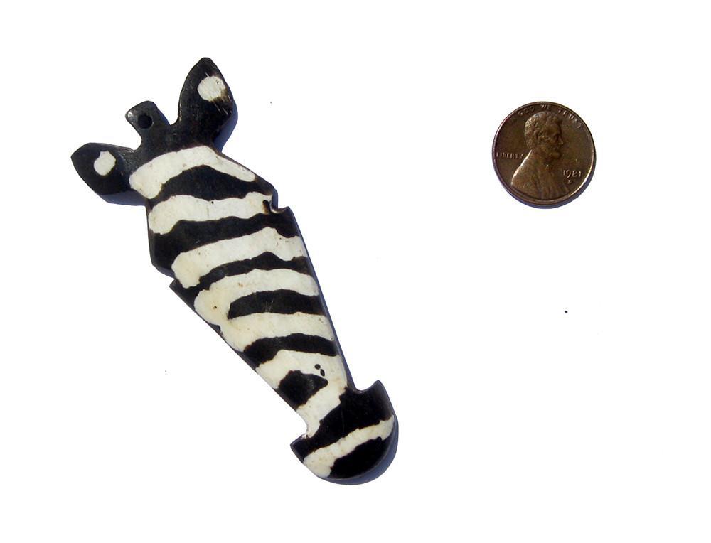 TheBeadChest Zebra Head Batik Bone Pendant 30mm Kenya African Black and White Handmade