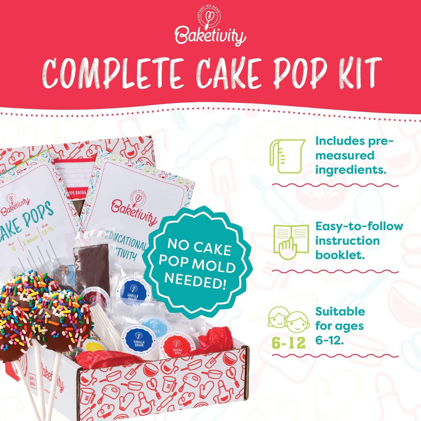 Cake Pop Kit by Baketivity | No Cake Pop Mold or Maker Needed | Cake Pop Stand and Baking Kit | Arts and Crafts for Kids Baking Sets | Kosher