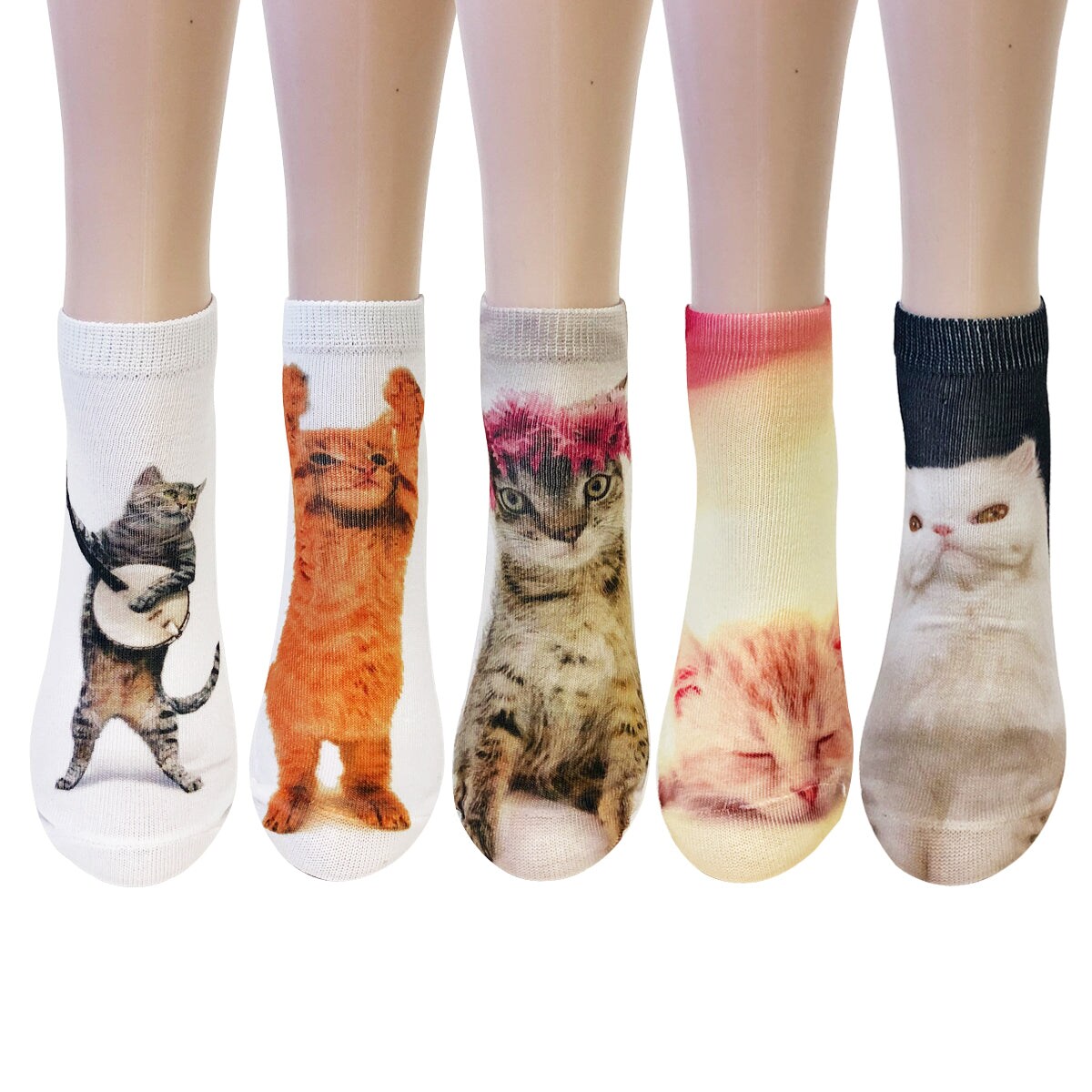 Wrapables 3D Novelty Funny Ankle Socks, Crazy Cats