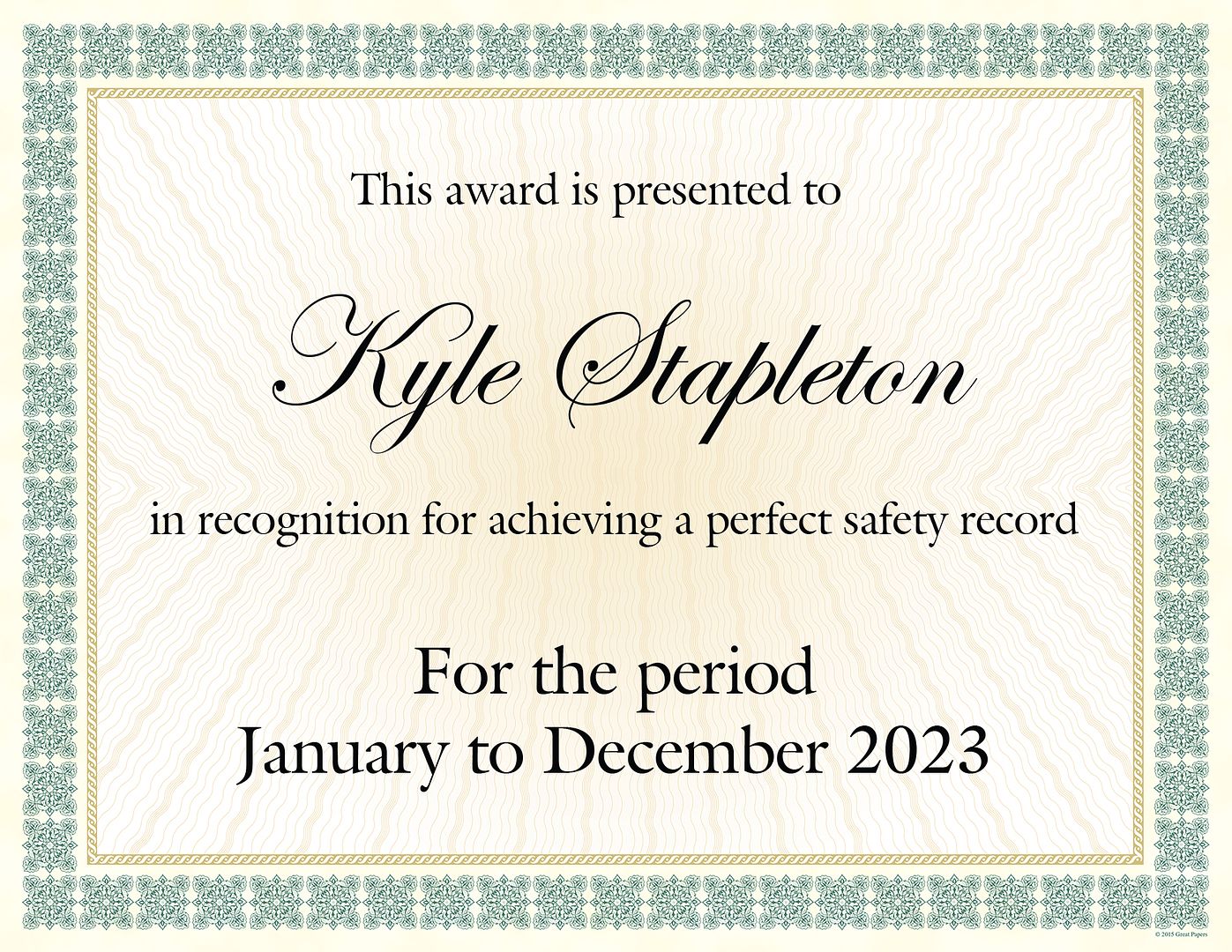 Great Papers! Westminster Certificate with Foil, Green Border, 8.5&#x22; x 11&#x22;, Printer Compatible, 15 Count