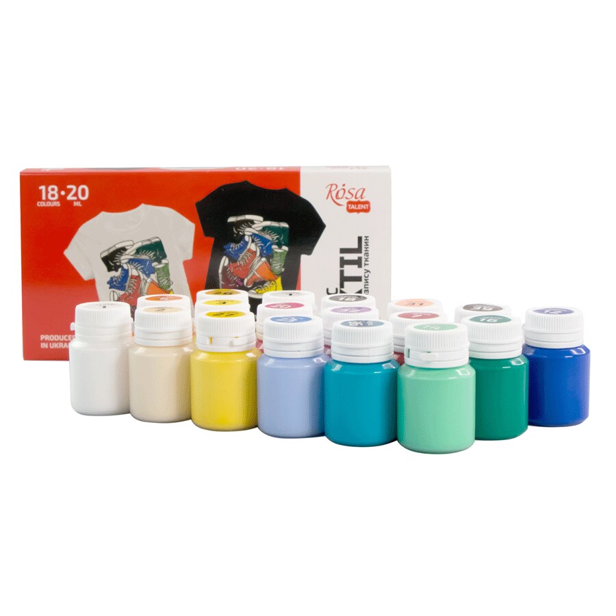STYLE Textile Acrylic Paint Set 18 colors (20ml) by Rosa Talent