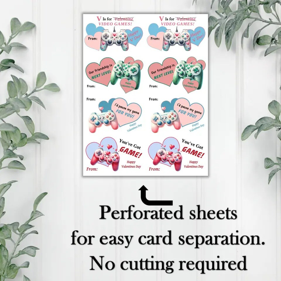 24 Video game Valentines Day Cards for Kids Valentine Card for School Class